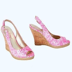 Lilly Pulitzer Krisie Wedge Pink Tropics 9M NWOT